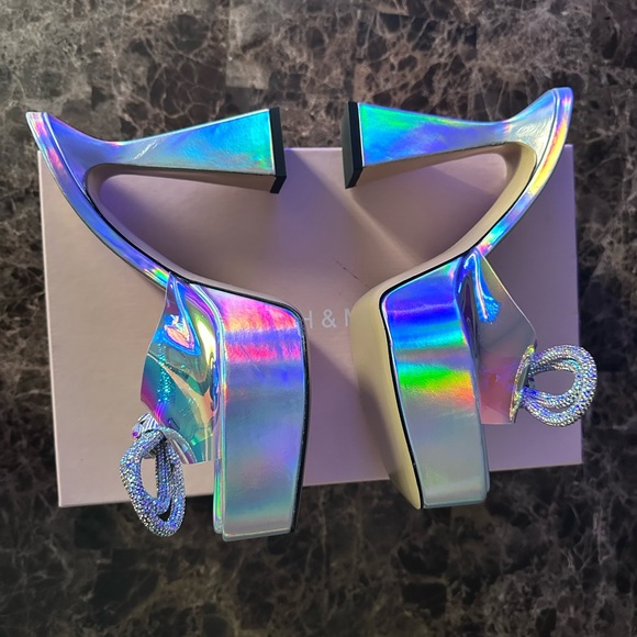 Mach & Mach Double Bow Platform Slide Sandals Iridescent - Picture 8 of 9